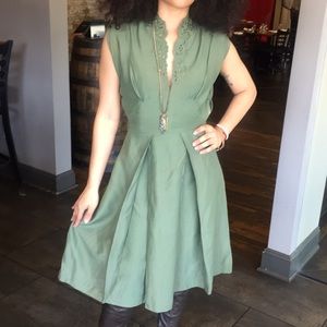 Vintage Olive green flare pleated sundress